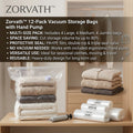Zorvath™ 12-Pack Vacuum Storage Bags with Hand Pump for Clothes & Bedding